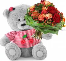 Цветы и плюшевый мишка - Открытки цветы для Одноклассников