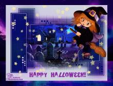поздравительная открытка хеллоуин - веселого хеллоуина с молодой ведьмочкой