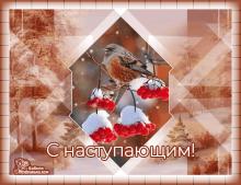 поздравительная открытка с наступающим Новым Годом - открытка с наступающим лес птица снег зима