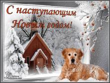 поздравительная открытка с наступающим Новым Годом - с наступающим годом собаки анимация