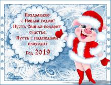 поздравительная открытка с Новым Годом - поздравляю с новым годом пусть свинья приходит в дом