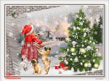 поздравительная открытка с Новым Годом - с новым годом елка собака девочка