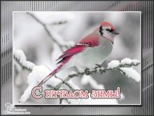 поздравительная открытка с первым днем зимы - анимация с началом зимы