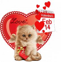 поздравительная открытка валентинки - 14 февраля валентинка кот-ангел сердечки