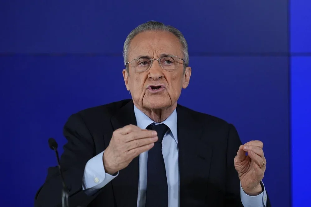 Florentino Pérez, durante la rueda de prensa en la ciudad deportiva de Valdebebas