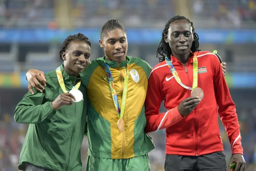 De gauche à droite, Francine Niyonsaba, Caster Semenya et Margaret Wambui, les trois médaillées du 800 m au JO de Rio en 2015. (Bob Thomas/Popperfoto via Getty Images)